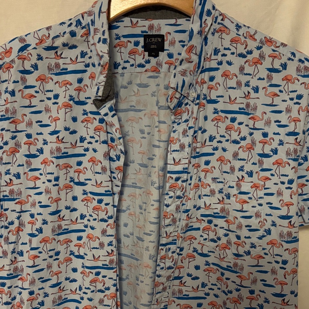 J. Crew Light Blue Shirt with Red and Navy Print